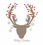 Retro Reindeer And Red Berry For Christmas Card Stock Photo