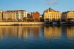 River Side Buildings In The Sun In Central Lyon Stock Photo