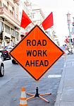 Road Work Ahead Stock Photo