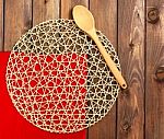 Round Rope Napkin Or Stand, Red Place Mat  And Spoon On A Wooden Stock Photo