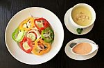 Salad And Creamy Soup Stock Photo