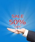 Sale  Fifty Percent On Business Hand Stock Photo