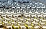 Samut Prakan,thailand -24 August,2014:row Of New Vehicles Parked Stock Photo
