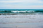 Sand Beach With Blue Ocean Stock Photo
