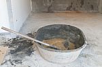 Sand In Basket  Prepared Mix Cement Concrete For Plaster Wall An Stock Photo