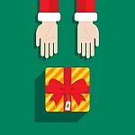Santa Claus Hand Give Gift Merry Christmas Stock Photo
