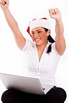Santa Woman With Computer Stock Photo