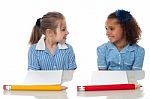 School Girls In Examination Hall Stock Photo