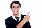 Schoolboy Showing Pointing Up Stock Photo