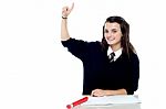 Schoolgirl Showing Pointing Upwards Stock Photo