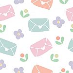 Seamless Pattern Background Of Love Letter And Flower Stock Photo