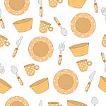 Seamless Pattern Background Of Tableware Stock Photo