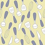 Seamless Pattern Of  Kitchen Utensils  Illustration Background Stock Photo