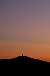 Selfie Top Of The Hill During Sunset Stock Photo