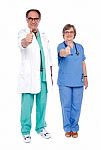 Senior Doctors Showing Thumb Up Stock Photo