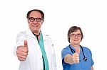 Senior Doctors Showing Thumbs Up Stock Photo