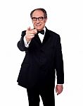 Senior Man Pointing forward Stock Photo