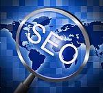 Seo Magnifier Indicates Websites Searching And Web Stock Photo