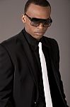 Serious Black Business Man With Sunglasses Stock Photo