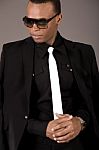 Serious Black Business Man With Sunglasses Stock Photo