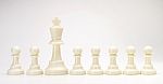 Set Of Black & White Chess Figures On White Background. White Ki Stock Photo