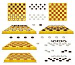 Set Of Chessboard And Checkers Isolated On White Background Stock Photo