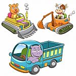 Set Of Construction Vehicle Animal Cartoon Stock Photo