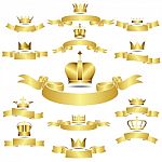 Set Of  Golden Crown With Curves Banner Stock Photo