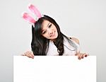 Sexy Bunny Girl Hold White Board Stock Photo