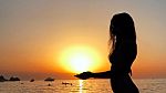 Sexy Young Woman Silhouette In The Sunset Stock Photo