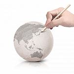 Shade Drawing Asia Map On Paper Ball Stock Photo