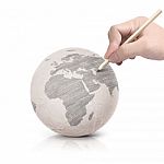 Shade Drawing Europe Map On Paper Ball Stock Photo