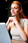 Shopping Online Smiling Young Woman With Laptop And Credit Card Stock Photo