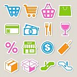 Shopping Sticker Icons Set Stock Photo