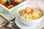 Shrimp Fried Rice And Beef Or Chicken Mussaman Curry Stock Photo