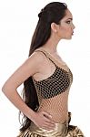 Side Pose Of A Belly Dancer With Long Hair Stock Photo