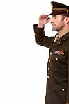 Side View Of Military Officer Salutation Stock Photo
