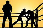 Silhouette Of Boxing Fight Stock Photo