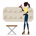 Silhouette Of Girl Shopping With High Heel Stock Photo