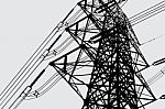 Silhouette Of High Voltage Power Lines Stock Photo