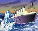 Sinking Ship And Iceberg In Atlantic Ocean Stock Photo