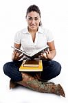 Sitting Girl Student Learning Book Stock Photo