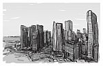Sketch Cityscape Of Singapore Building Skyline, Free Hand Draw Illustration Stock Photo