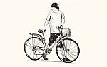 Sketch Of A Man And Bicycle, Free Hand Drawing Stock Photo
