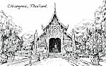 Sketch Of Cityscape Show Asia Style Temple Space In Thailand Stock Photo