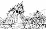 Sketch Of Cityscape Show Asia Style Temple Space In Thailand, Il Stock Photo