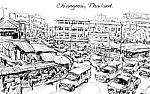 Sketch Of Cityscape Show Asia Style Trafic On Street Stock Photo