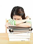 Sleeping Woman With Book Stock Photo