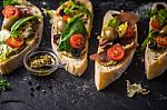 Slices Of Ciabatta With Olives Stock Photo