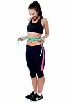 Slim Fit Woman Measuring Her Waist Stock Photo